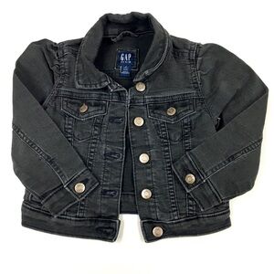Girls Gap Stretch Puff Sleeve Jean Jacket Size 2 Black Casual Denim